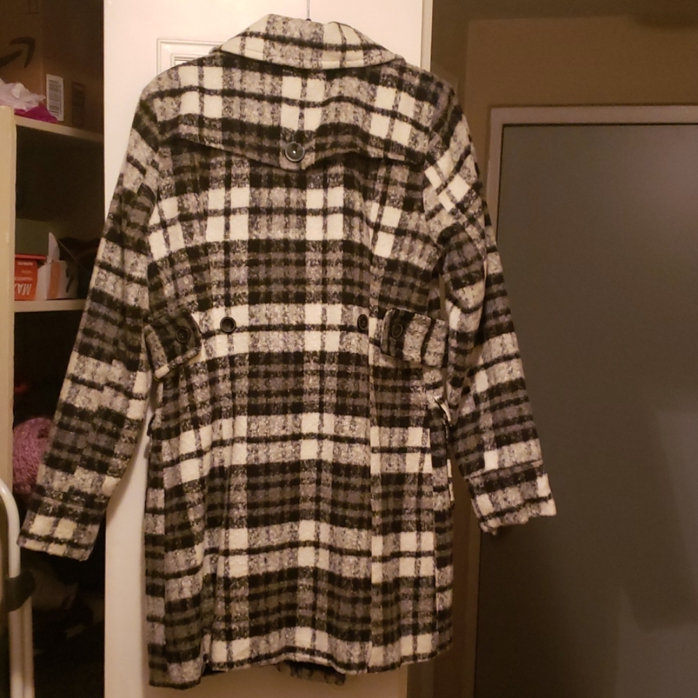 Checker Black & White Pea Coat - Picture 2 of 4